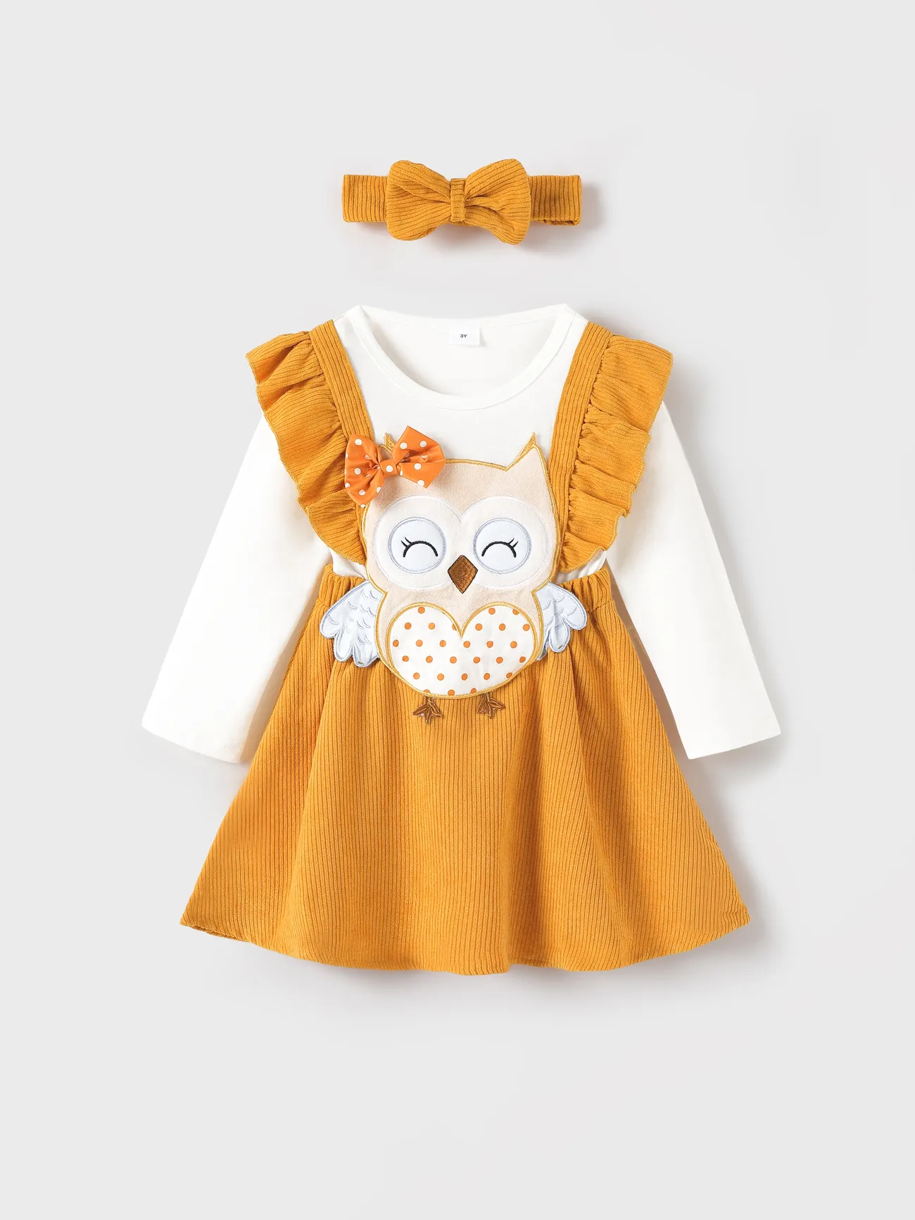 2pcs Toddler Girl Owl Embroidered Ruffled Dress with Headband
2pcs Toddler Girl Owl Embroidered Ruffled Dress with Headband
