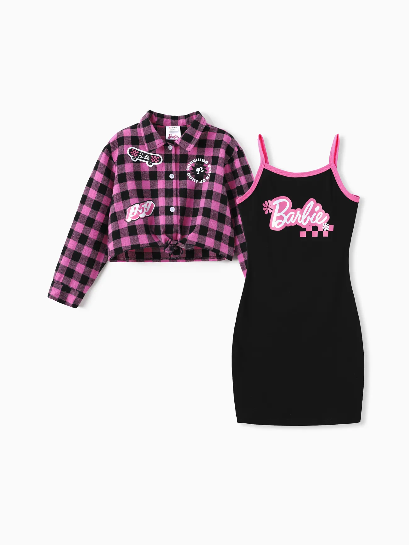 Barbie Kid Girl 2pcs Cotton Plaid Knotted Shirt Cardigan And Sling Dress Set
Barbie Kid Girl 2pcs Cotton Plaid Knotted Shirt Cardigan And Sling Dress Set