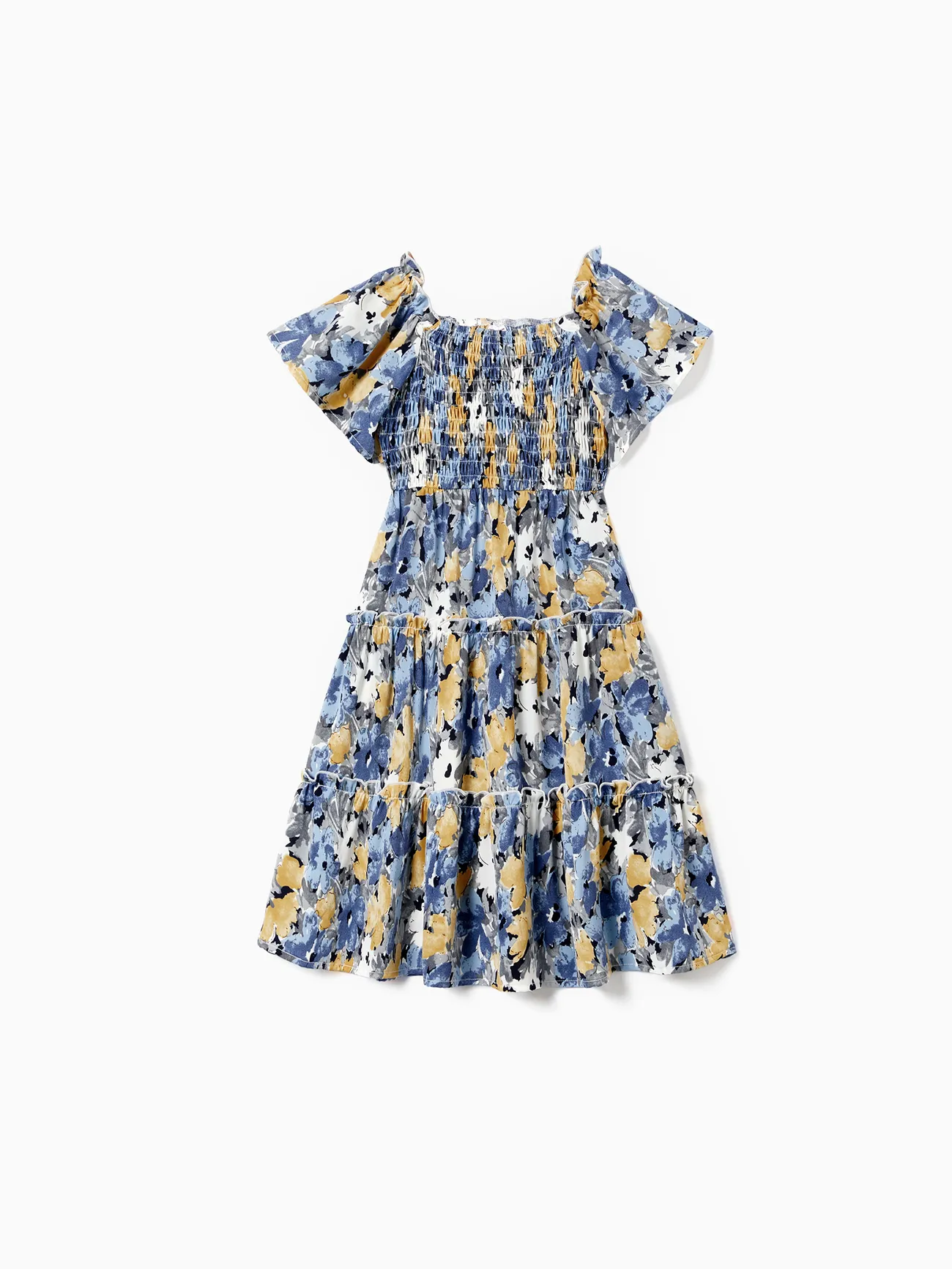 Family Matching Solid Color Blue Raglan Sleeve T-Shirt and Floral Shirred Tiered Dresses Sets 
Family Matching Solid Color Blue Raglan Sleeve T-Shirt and Floral Shirred Tiered Dresses Sets