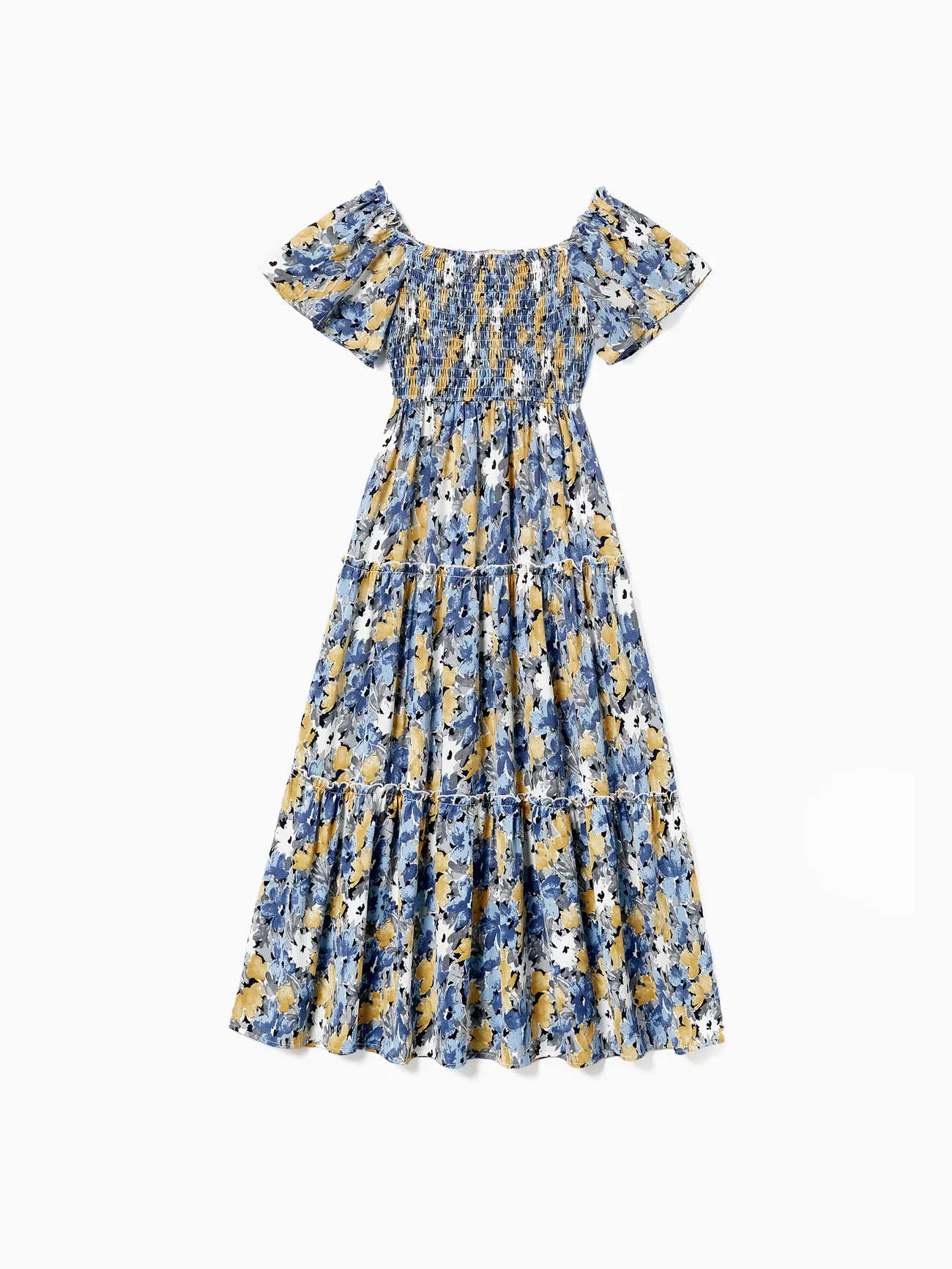 Family Matching Solid Color Blue Raglan Sleeve T-Shirt and Floral Shirred Tiered Dresses Sets
Family Matching Solid Color Blue Raglan Sleeve T-Shirt and Floral Shirred Tiered Dresses Sets