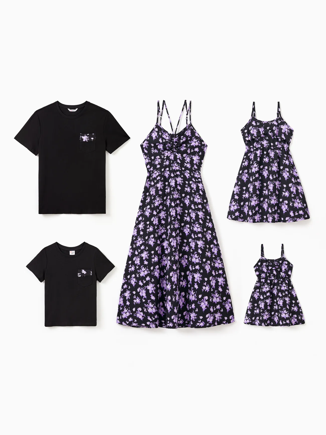 Family Matching Sets Black Short Sleeves Tee or Drawstring Front Shirred Back Strap Satin Slip Dress 
Family Matching Sets Black Short Sleeves Tee or Drawstring Front Shirred Back Strap Satin Slip Dress