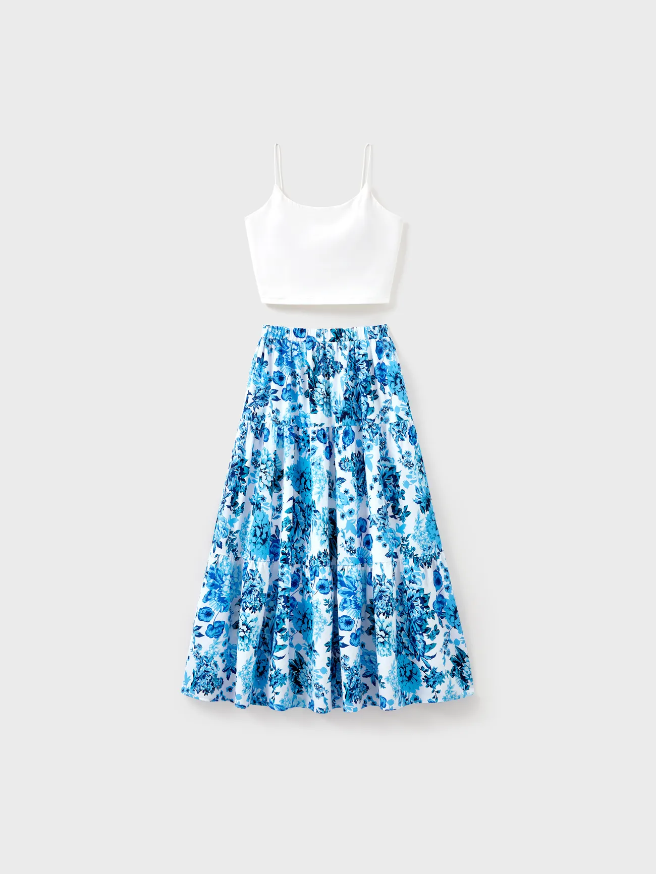 Family Matching Outfits White Camisole Top and Blue Floral Print Skirt Co-ord Set or Colorblock Short-sleeve T-shirt
Family Matching Outfits White Camisole Top and Blue Floral Print Skirt Co-ord Set or Colorblock Short-sleeve T-shirt