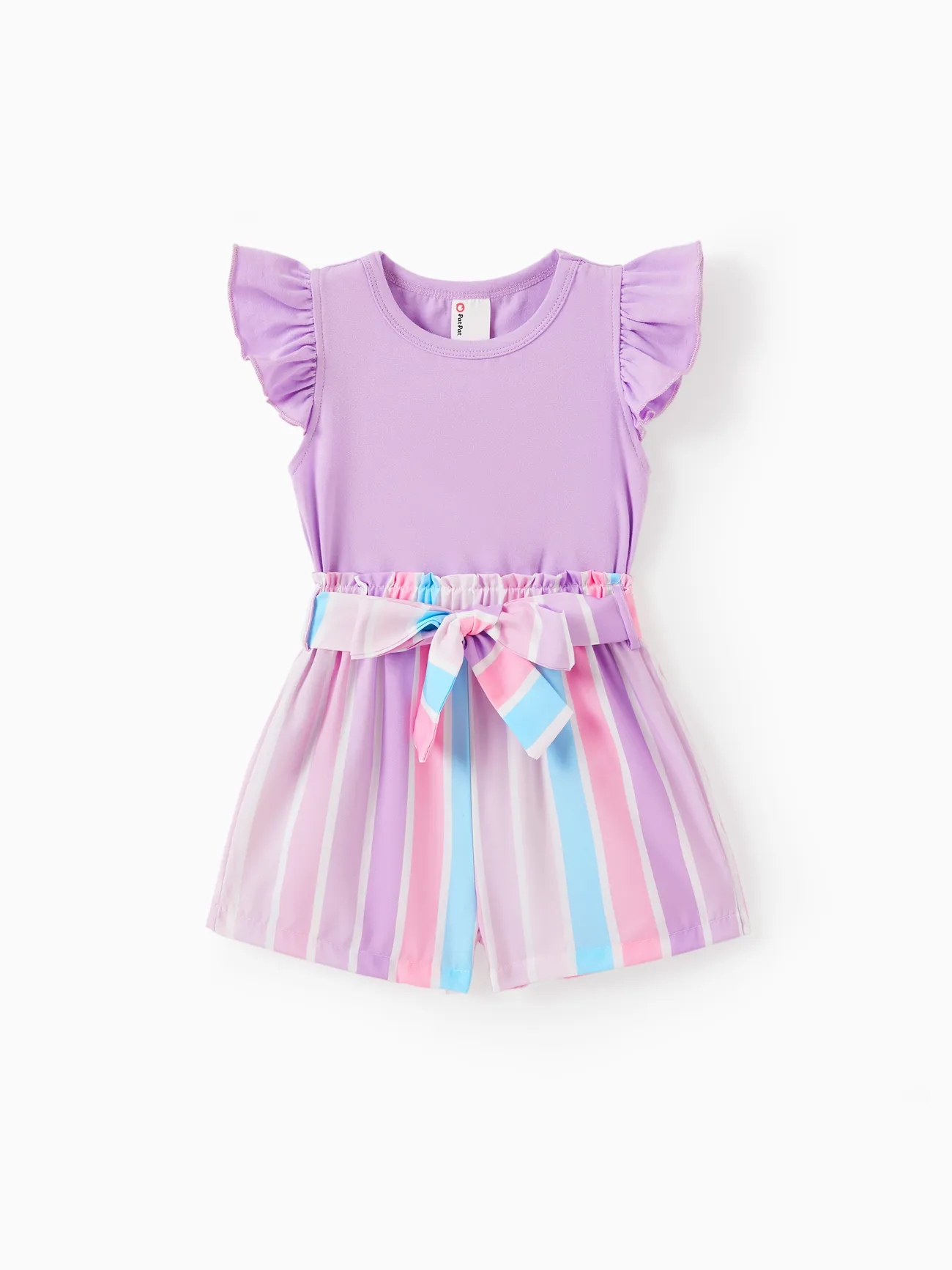 2pcs Toddler Girl Sweet Flutter-sleeve Tee and Stripe Belted Shorts Set
2pcs Toddler Girl Sweet Flutter-sleeve Tee and Stripe Belted Shorts Set