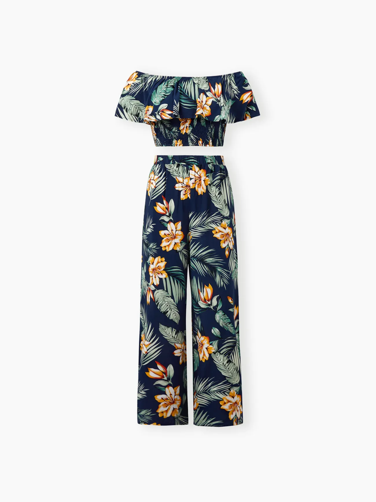 Matching Family Outfit Tropical Floral Ruffle Off Shoulder Smocking Top and Pants Set or Short-sleeve Shirt for Couple Summer Beach Clothes
Matching Family Outfit Tropical Floral Ruffle Off Shoulder Smocking Top and Pants Set or Short-sleeve Shirt for Couple Summer Beach Clothes