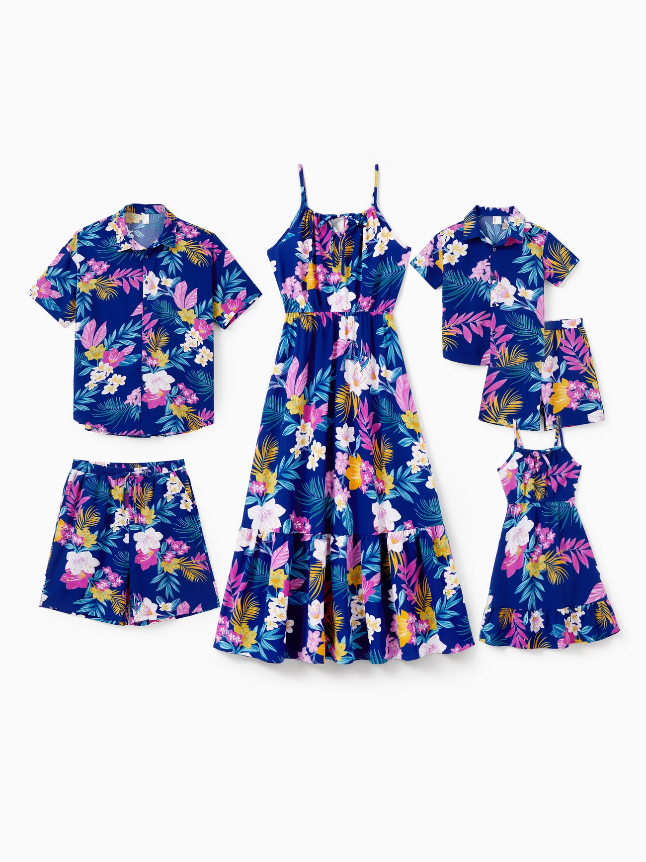 Matching Family Hawaiian Outfits Tropical Floral Print Strap Dress or Short-sleeve Shirts & Shorts Set Summer Beachwear Set for Vacation
Matching Family Hawaiian Outfits Tropical Floral Print Strap Dress or Short-sleeve Shirts & Shorts Set Summer Beachwear Set for Vacation