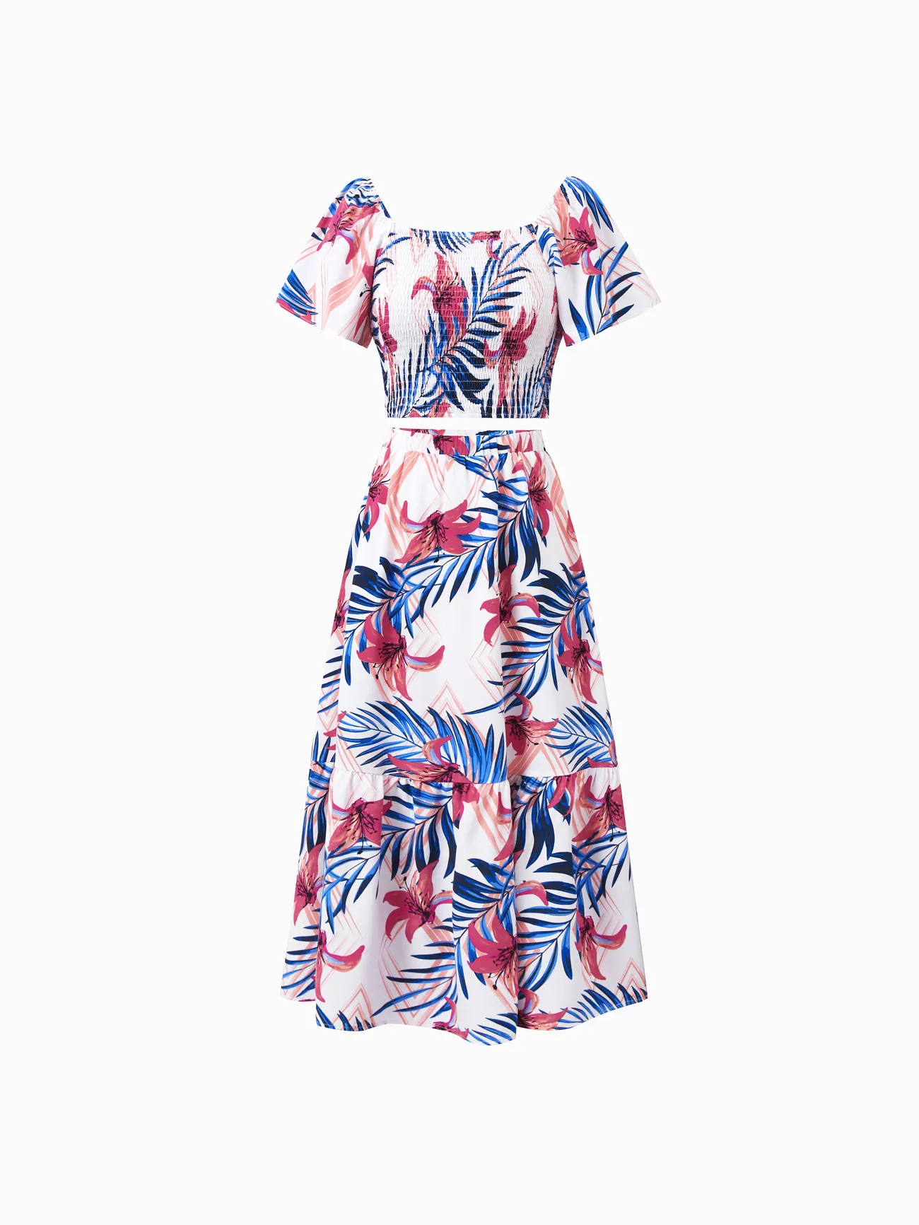 Tropical Floral Family Matching Outfits Pink Blue Leaf Print Short-sleeve Shirt or One Shoulder Smocked top and Skirt Co-ord Set for Vacation, Cruise, Beach
Tropical Floral Family Matching Outfits Pink Blue Leaf Print Short-sleeve Shirt or One Shoulder Smocked top and Skirt Co-ord Set for Vacation, Cruise, Beach
