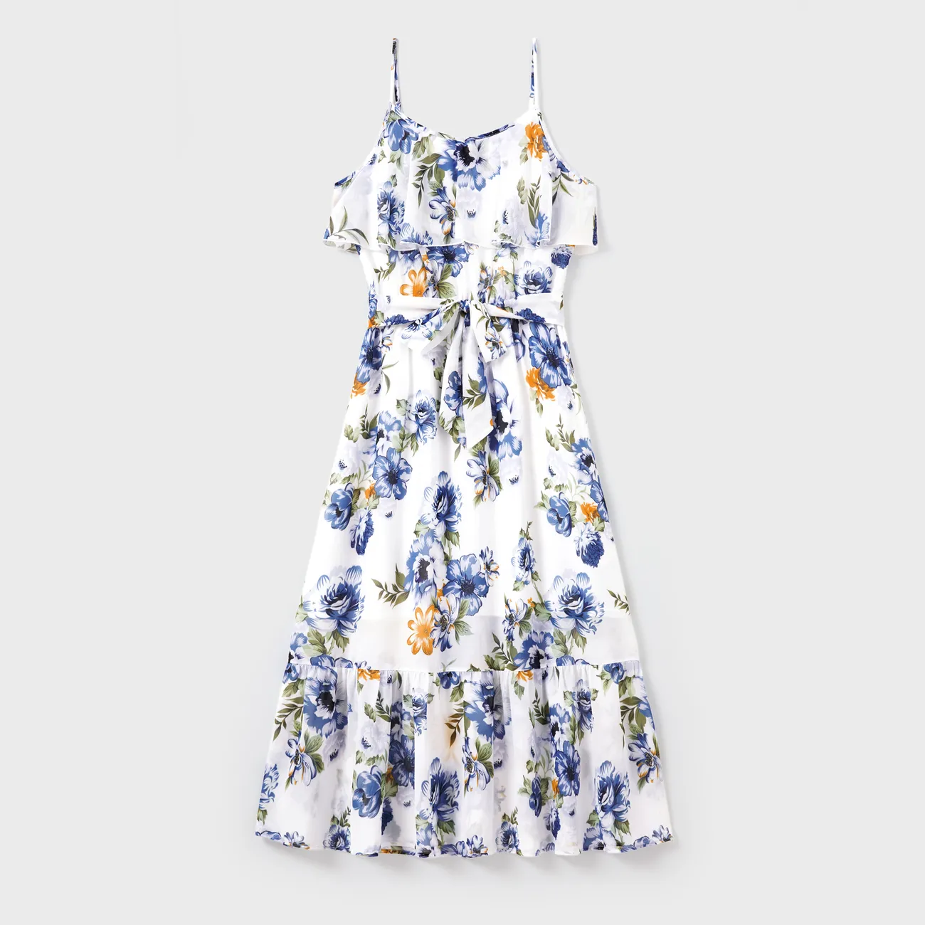 Matching Family Outfits Blue Cotton T-Shirts or Floral Print Ruffle Strap Belted Dress Summer Family Look Set for Beach, Travel, and Photos
Matching Family Outfits Blue Cotton T-Shirts or Floral Print Ruffle Strap Belted Dress Summer Family Look Set for Beach, Travel, and Photos