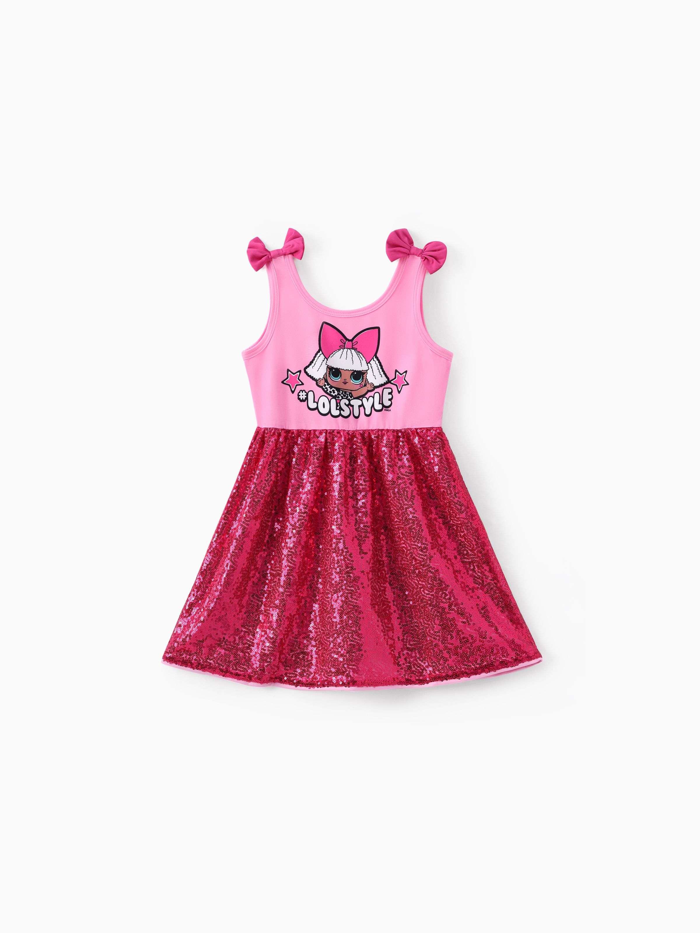 

LOL SURPRISE! Toddler Girls 1pc Character Print Bowknot Sequin Sleeveless Dress