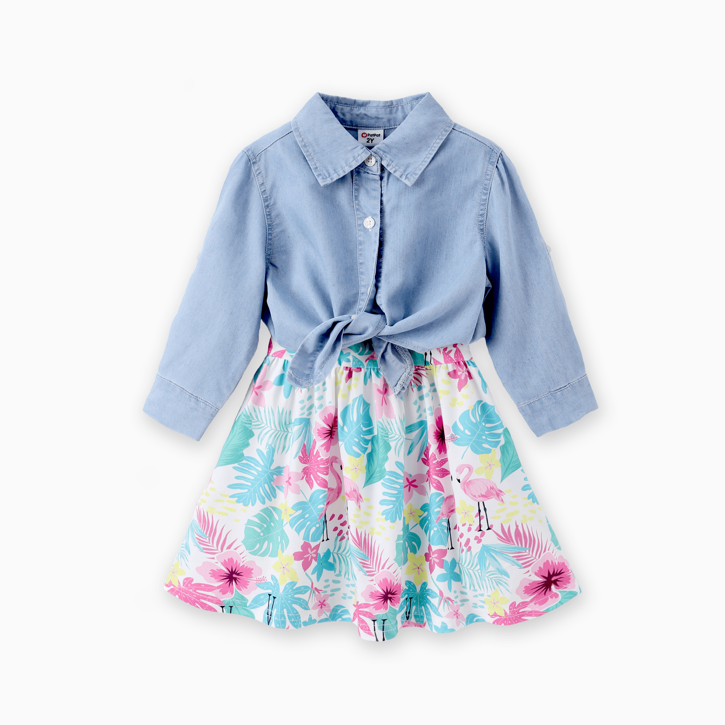 

Toddler Girl 2pcs Cooling Denim Shirt and Floral Print Cami Dress Set