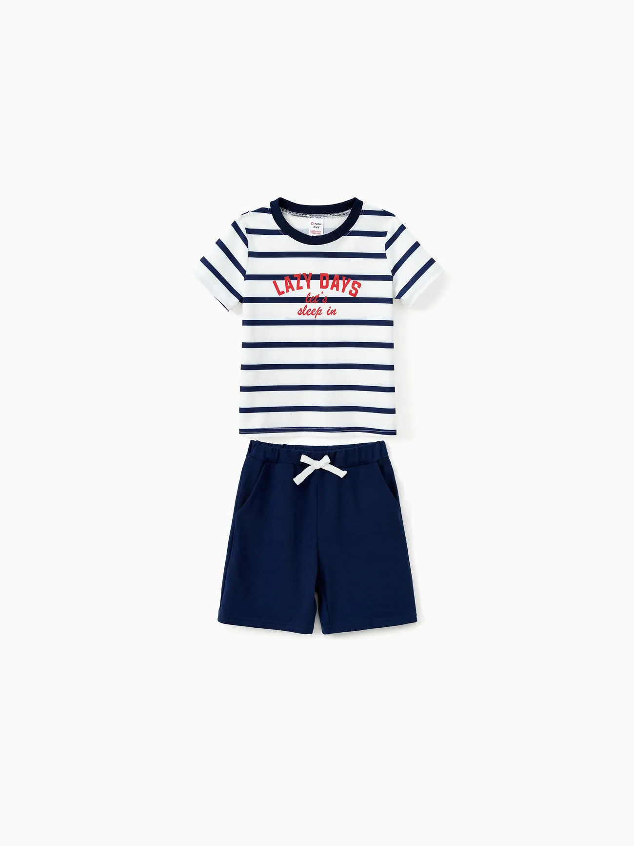 Family Matching Pajamas Sets Preppy Style Striped Slogan Print Crew Neck Top and Navy Blue Drawstring Shorts 
Family Matching Pajamas Sets Preppy Style Striped Slogan Print Crew Neck Top and Navy Blue Drawstring Shorts