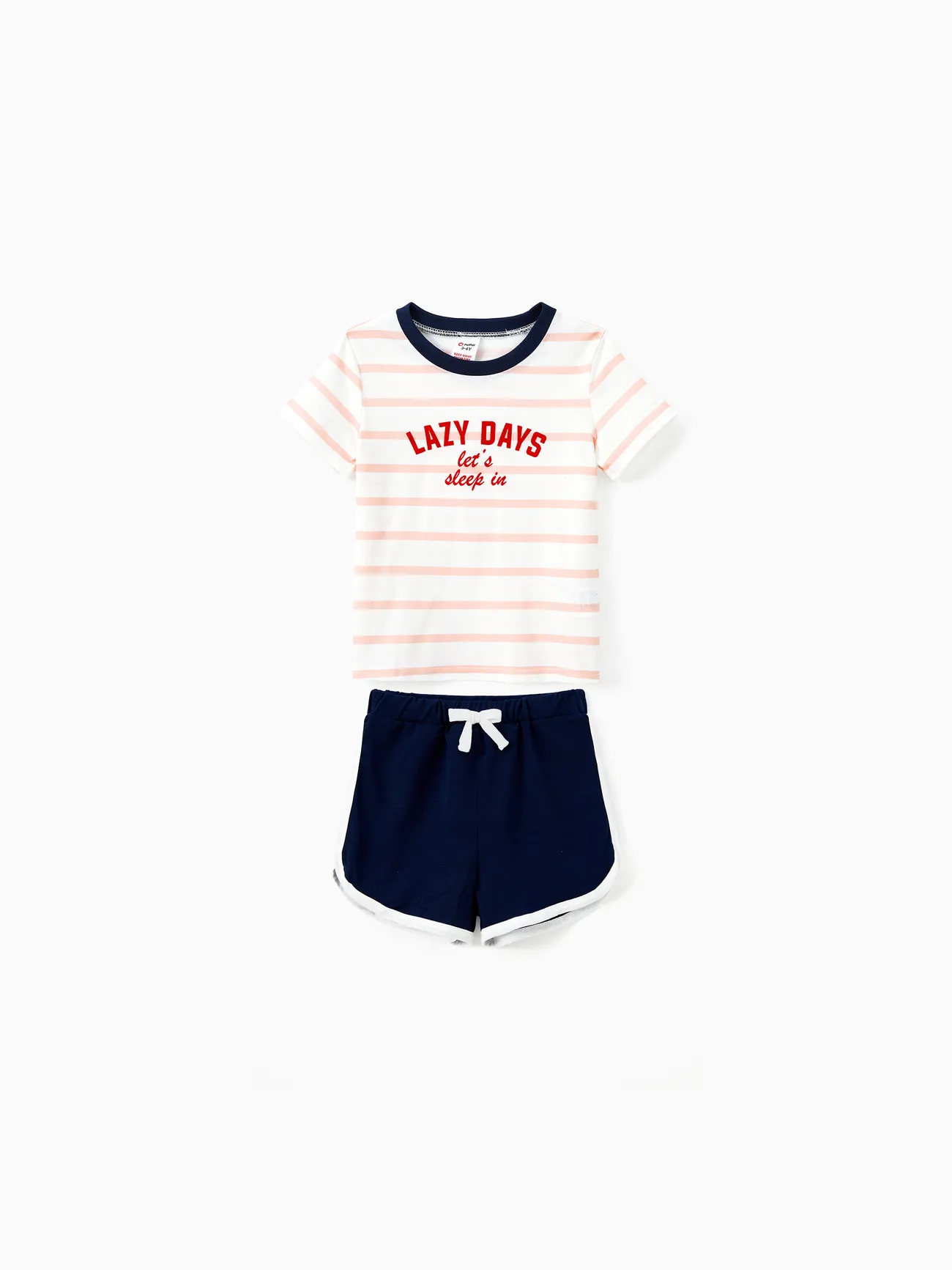 Family Matching Pajamas Sets Preppy Style Striped Slogan Print Crew Neck Top and Navy Blue Drawstring Shorts
Family Matching Pajamas Sets Preppy Style Striped Slogan Print Crew Neck Top and Navy Blue Drawstring Shorts
