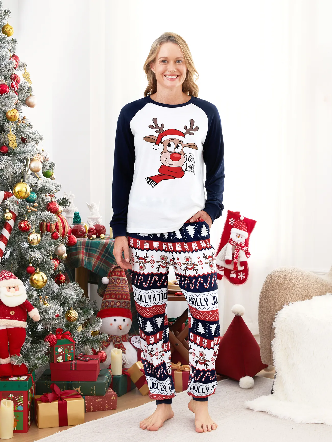Christmas Family Matching Raglan Sleeves Red Nose Reindeer Pajamas Sets with Drawstring and Pockets (Flame Resistant)
Christmas Family Matching Raglan Sleeves Red Nose Reindeer Pajamas Sets with Drawstring and Pockets (Flame Resistant)
