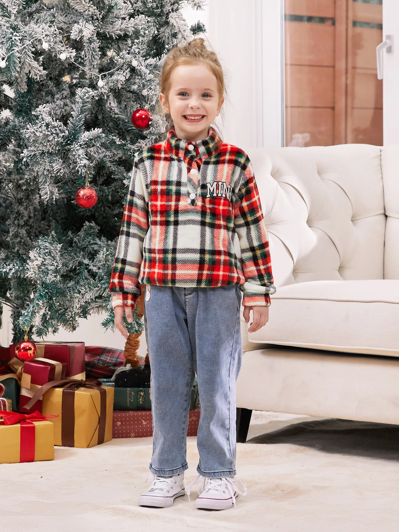 Family Matching Flannel Fleece Red Plaid Button Mid-Neck Pullover 
Family Matching Flannel Fleece Red Plaid Button Mid-Neck Pullover
