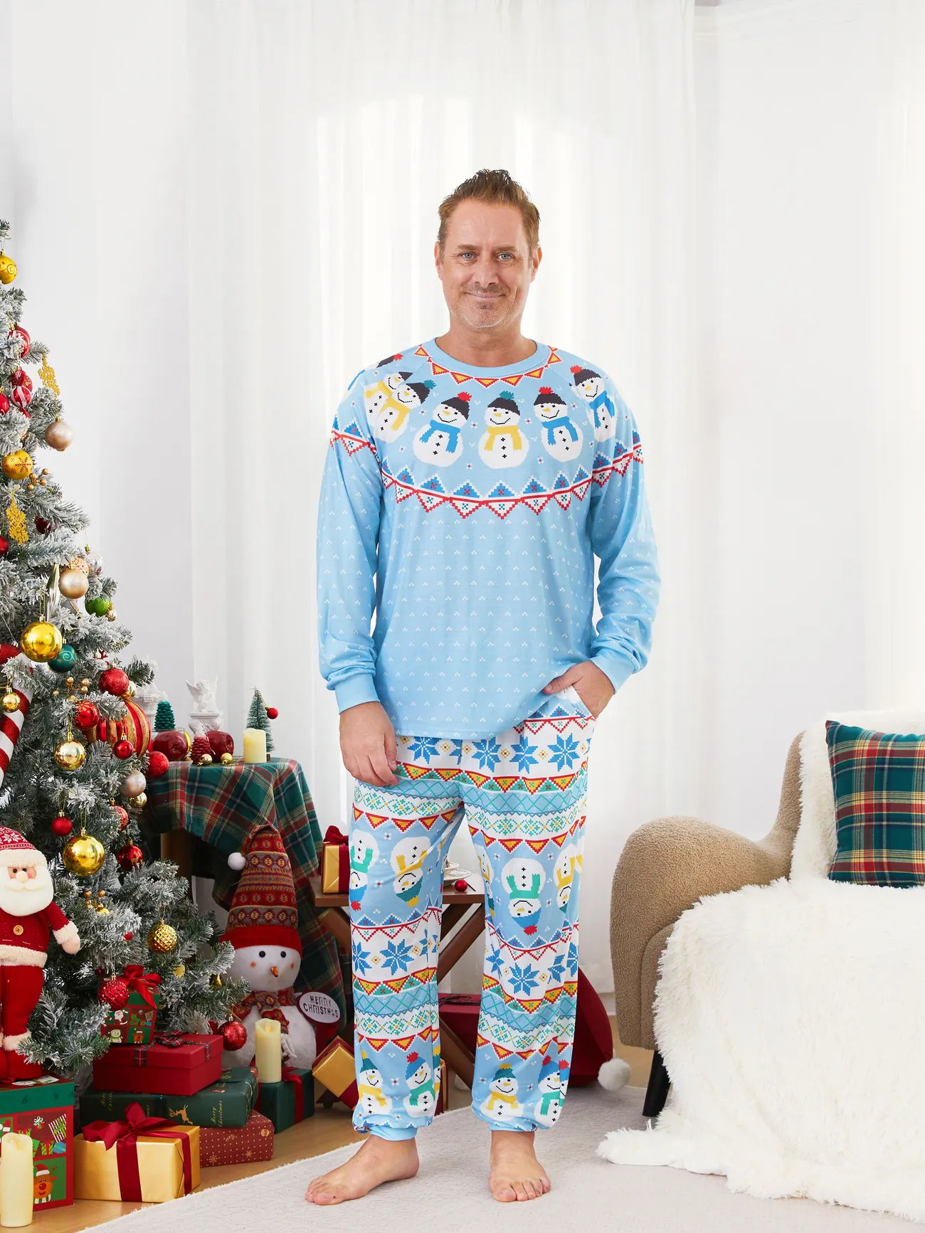Blue Matching Christmas Pajamas Snowman Pattern Long Sleeves Family PJs Sets
Blue Matching Christmas Pajamas Snowman Pattern Long Sleeves Family PJs Sets