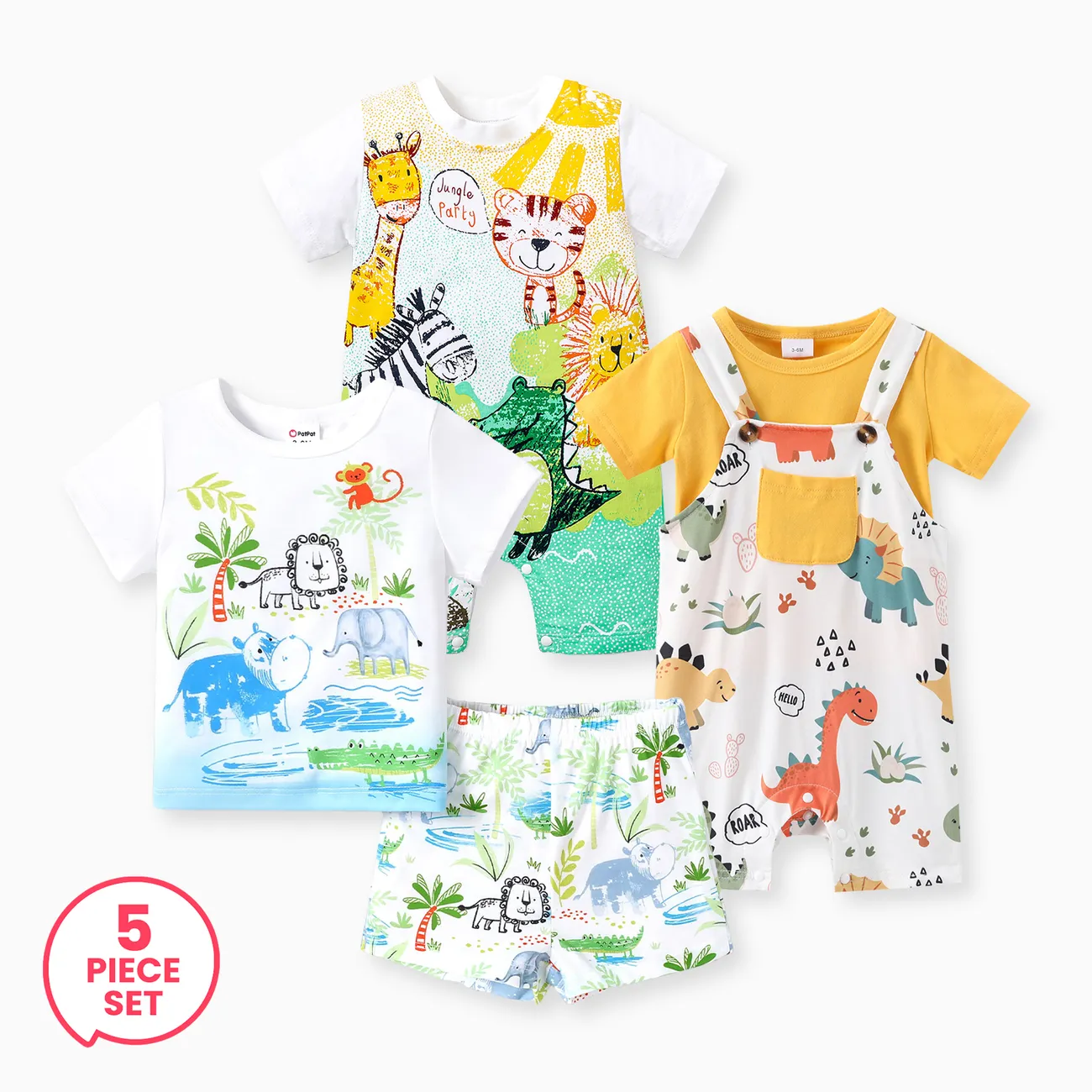 5-Piece Baby Boy Childlike Animal Pattern Set 
5-Piece Baby Boy Childlike Animal Pattern Set