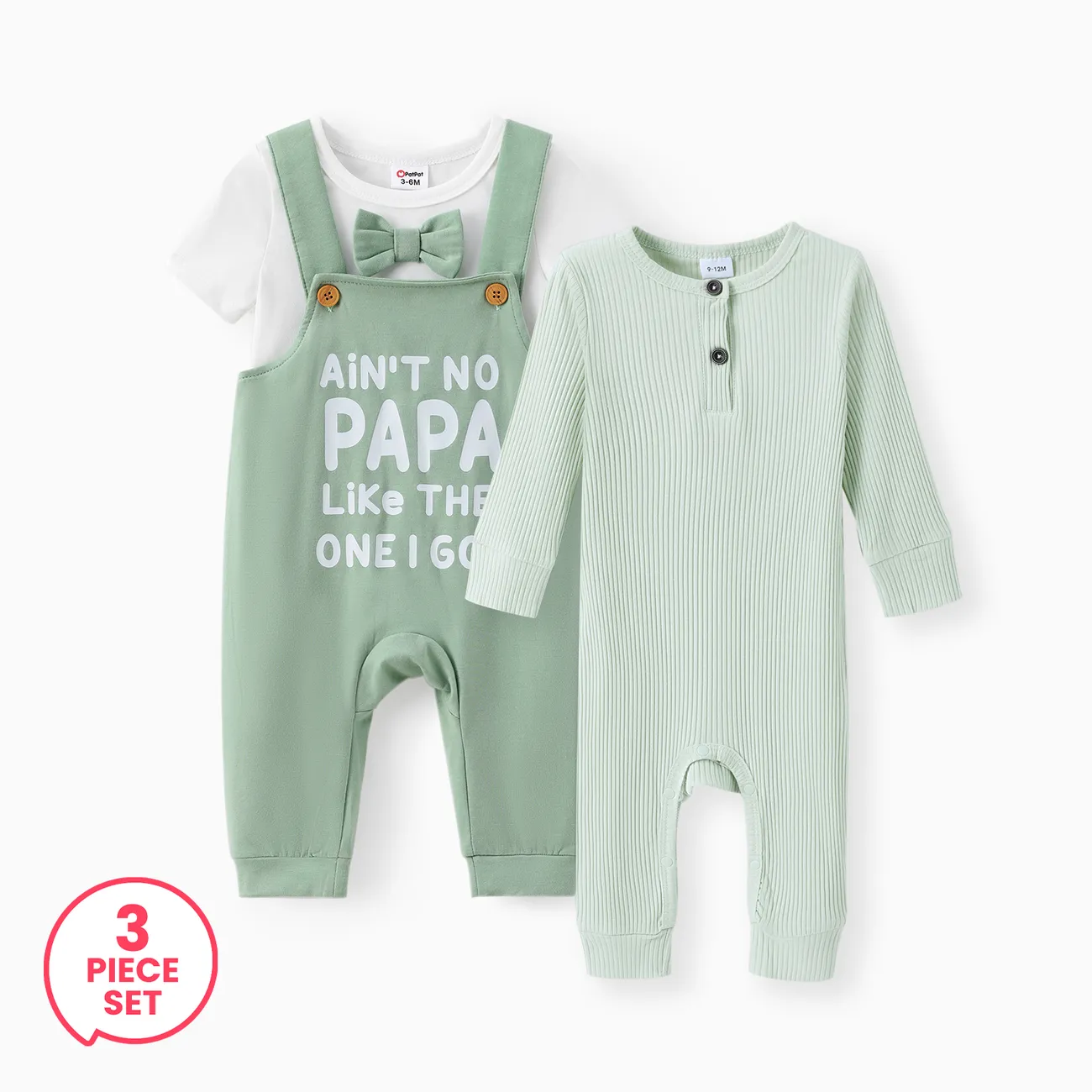 3-Piece Baby Boy Cotton Ribbed Button Up Jumpsuit and Bowknit Romper and Letter Print Overalls Set
3-Piece Baby Boy Cotton Ribbed Button Up Jumpsuit and Bowknit Romper and Letter Print Overalls Set