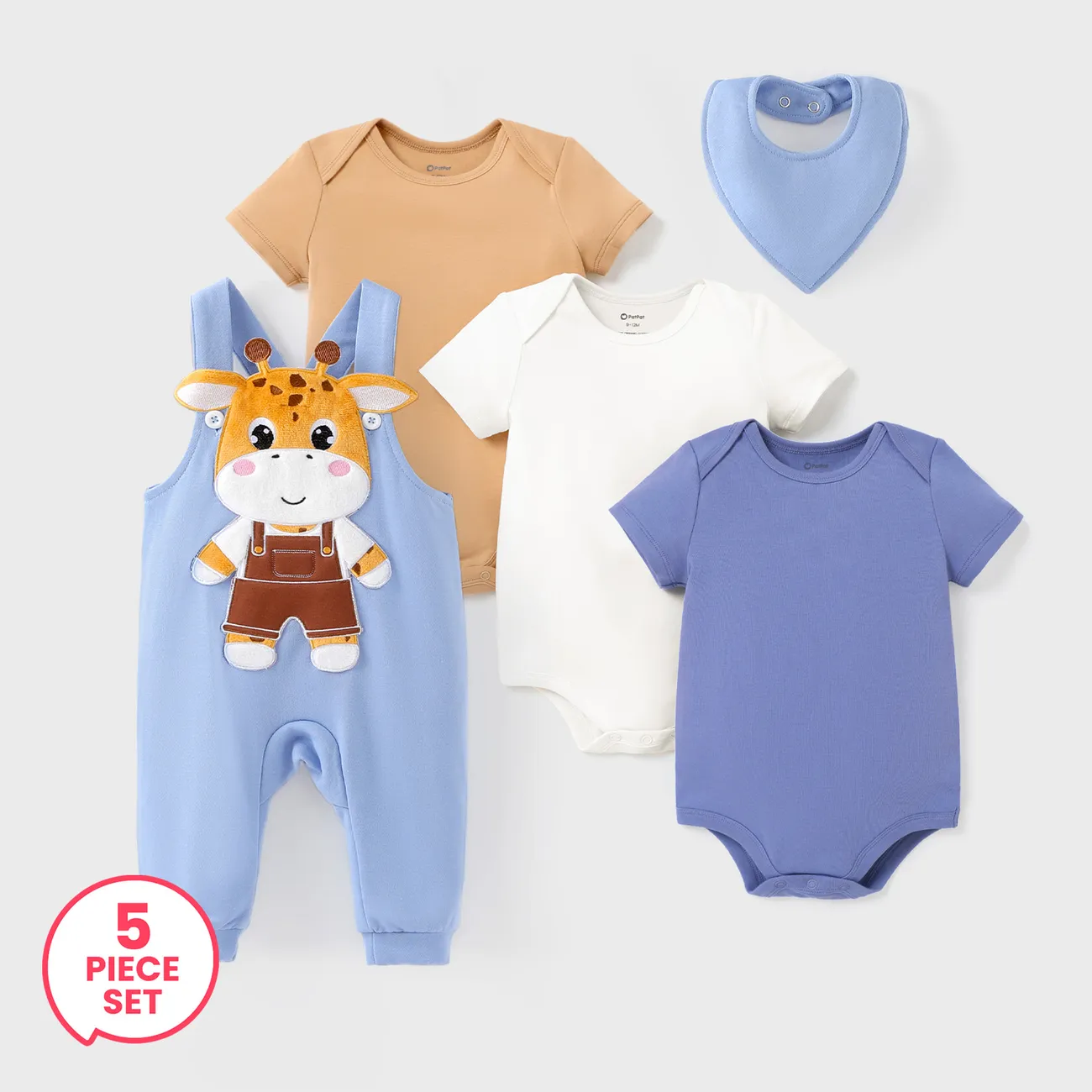 5-Piece Baby Boy/Girl Organic Cotton Romper and Giraffe Embroidery Jumpsuit and Bib Set
5-Piece Baby Boy/Girl Organic Cotton Romper and Giraffe Embroidery Jumpsuit and Bib Set