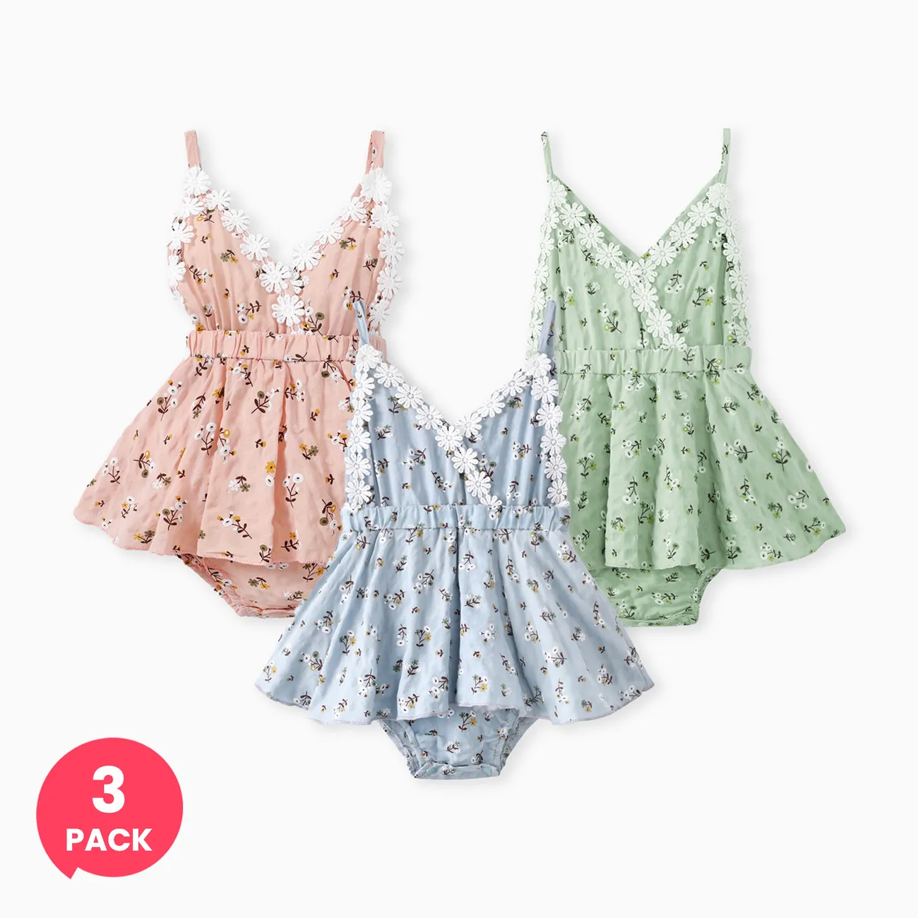 3-Pack Baby Girl Cotton Floral Romper 
3-Pack Baby Girl Cotton Floral Romper