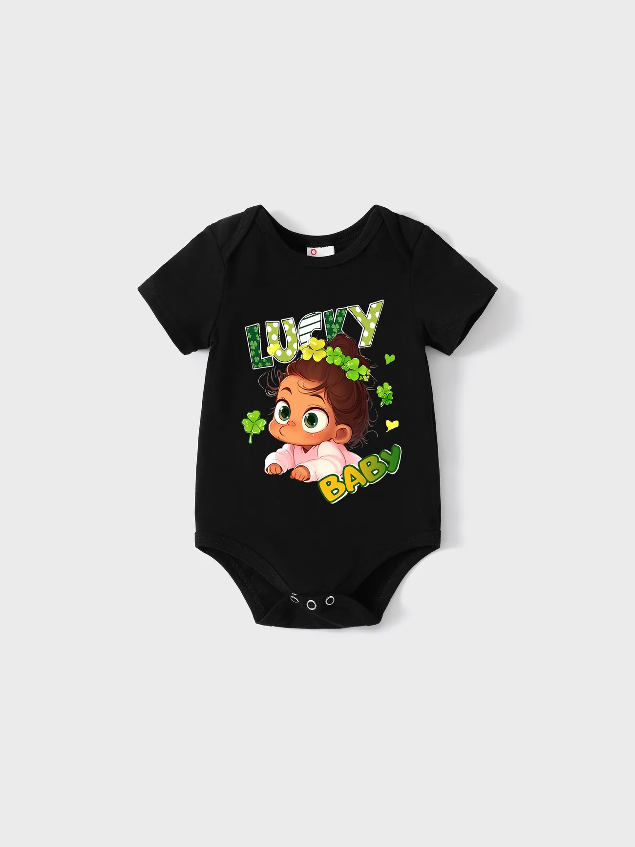 St. Patrick's Day Baby Girl Character Print Romper
St. Patrick's Day Baby Girl Character Print Romper