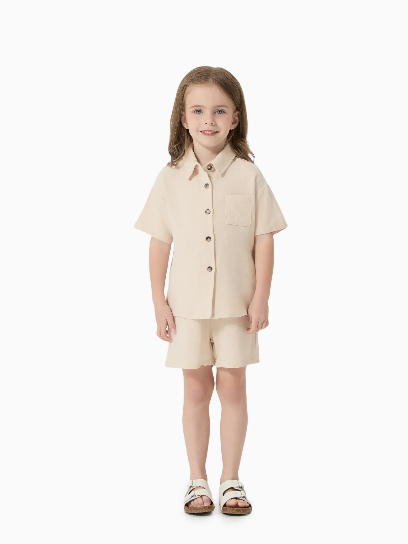 Family Matching Solid Color Lapel Top and Shorts Set 
Family Matching Solid Color Lapel Top and Shorts Set