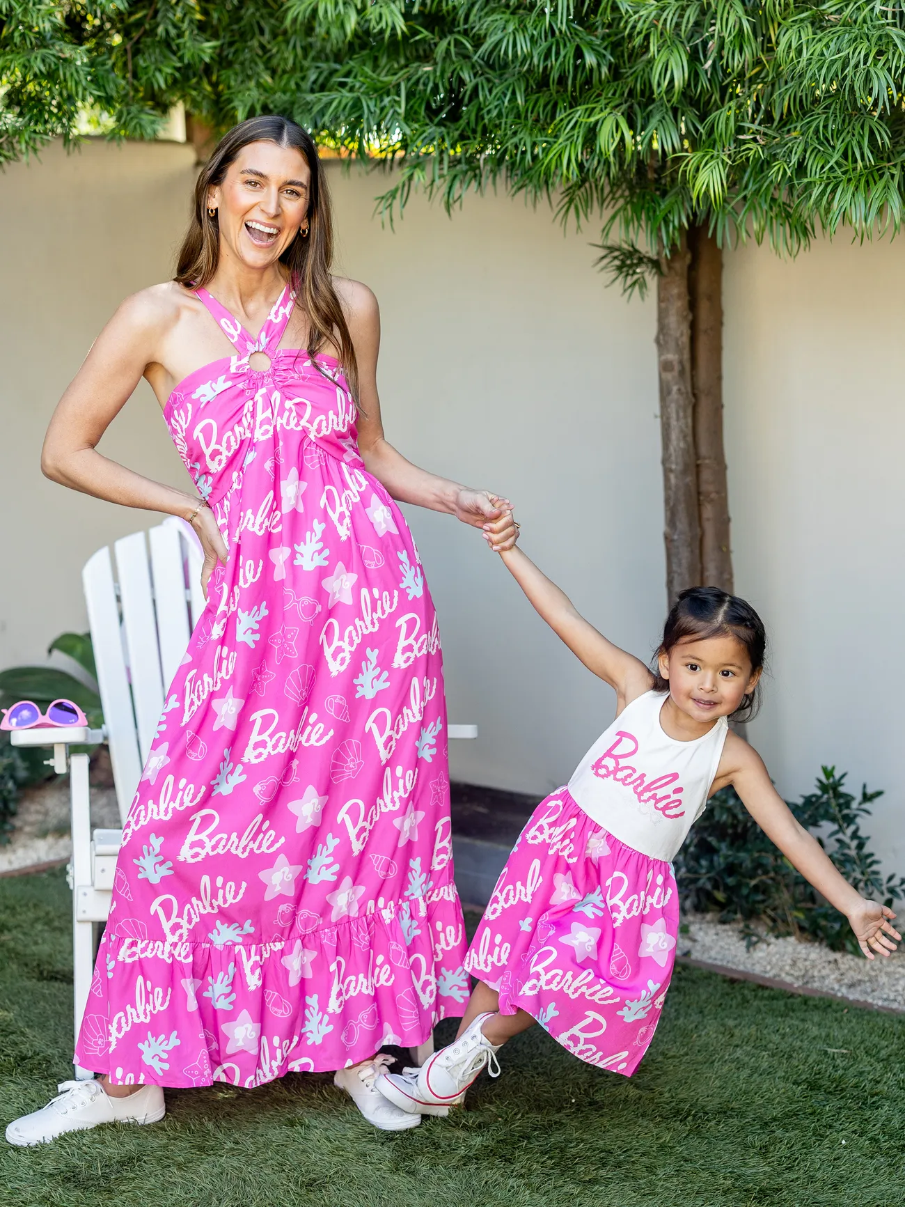 Barbie Family matching 1pc Allover Print Halter Dress/ Cotton Top 
Barbie Family matching 1pc Allover Print Halter Dress/ Cotton Top