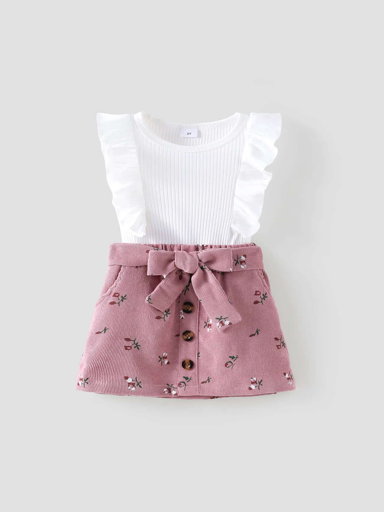 2pcs Toddler Girl Sweet Ruffled Sleeveless Tee and Floral Print Corduroy Skirt Set 
2pcs Toddler Girl Sweet Ruffled Sleeveless Tee and Floral Print Corduroy Skirt Set