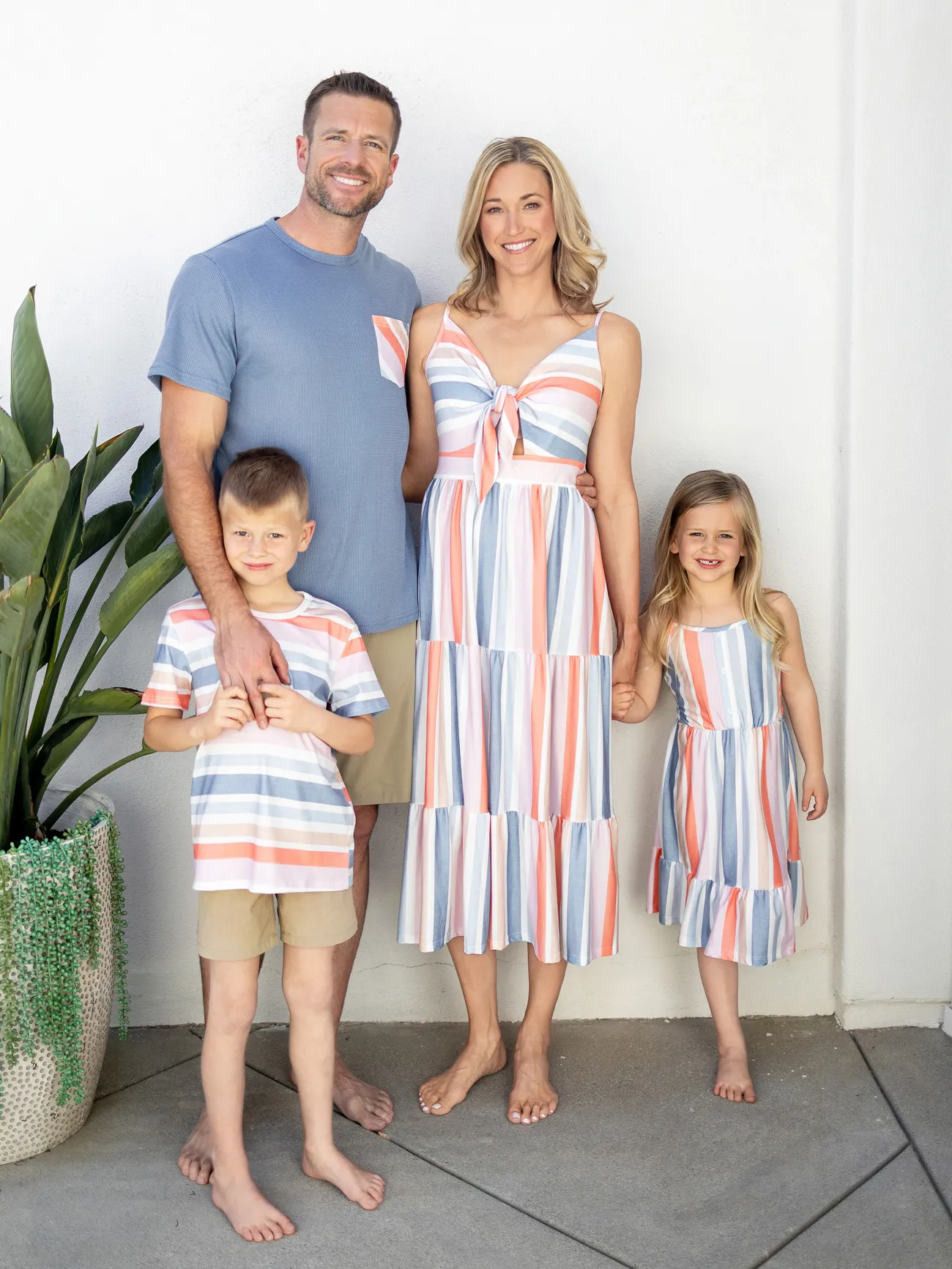 Family Matching Blue Short-sleeve Tee or Colorful Stripe Camisole Dress
Family Matching Blue Short-sleeve Tee or Colorful Stripe Camisole Dress