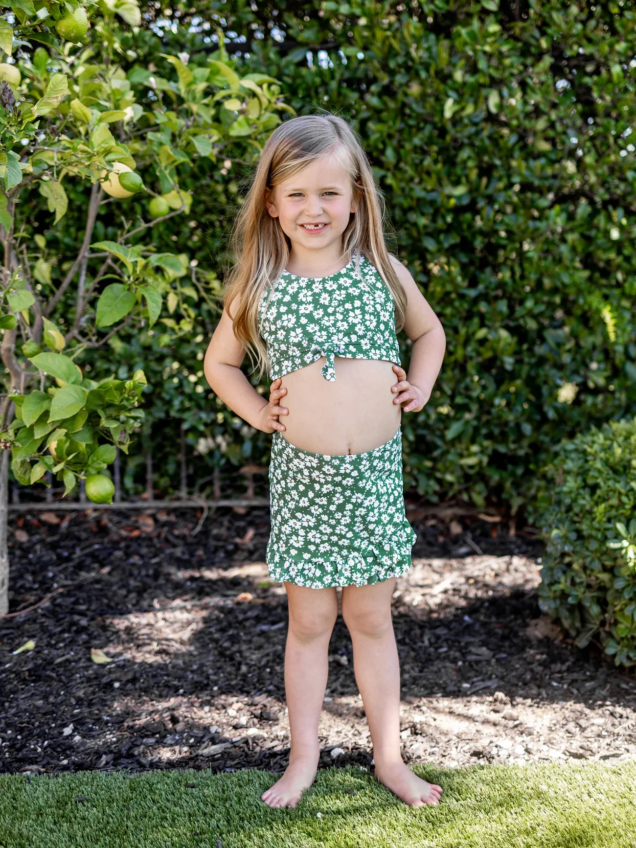 Family Matching Daisy Print Green Swim Trunks or 3-piece Ruffle Swimsuit with Coverup Skirt
Family Matching Daisy Print Green Swim Trunks or 3-piece Ruffle Swimsuit with Coverup Skirt