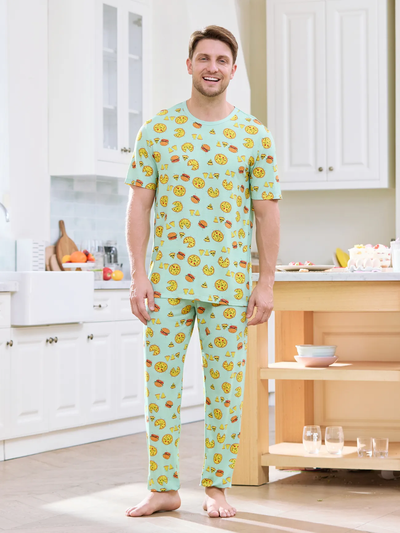 Bamboo Family Mint Green PJs Cute Cartoon Food Theme Print Short Sleeve & Long Pants Sleepwear Matching Pajama set (Snug-Fitting for Children)
Bamboo Family Mint Green PJs Cute Cartoon Food Theme Print Short Sleeve & Long Pants Sleepwear Matching Pajama set (Snug-Fitting for Children)