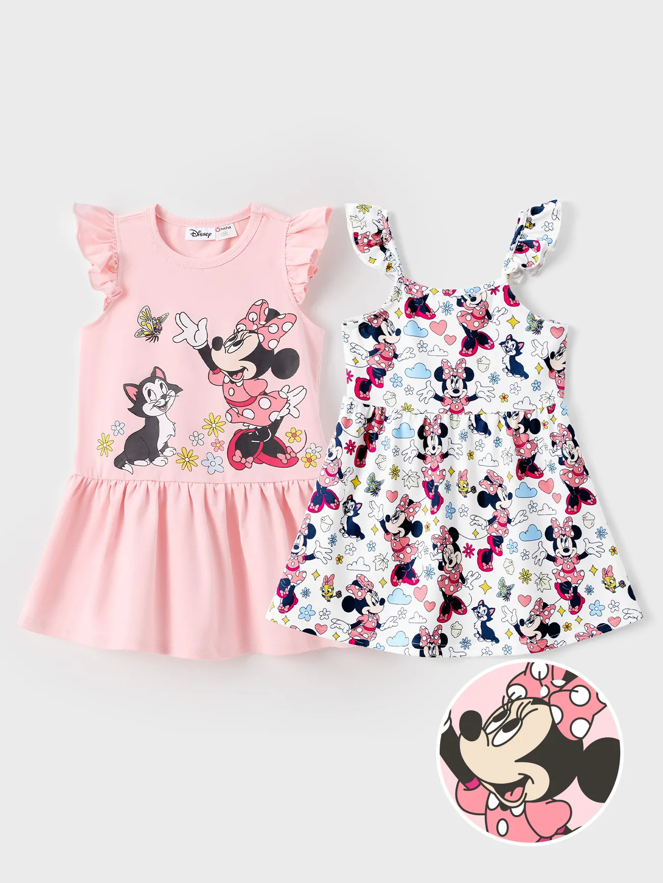 Disney Mickey and Friends Toddler Girl 2-pack Cotton And Naia™ Minnie Mouse Floral/Bowknot Print Ruffle-sleeve Dresses 
Disney Mickey and Friends Toddler Girl 2-pack Cotton And Naia™ Minnie Mouse Floral/Bowknot Print Ruffle-sleeve Dresses