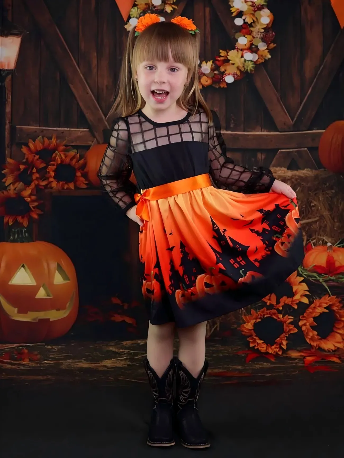 Toddler/Kid Girl Halloween Pumpkin Print Mesh Dress
Toddler/Kid Girl Halloween Pumpkin Print Mesh Dress