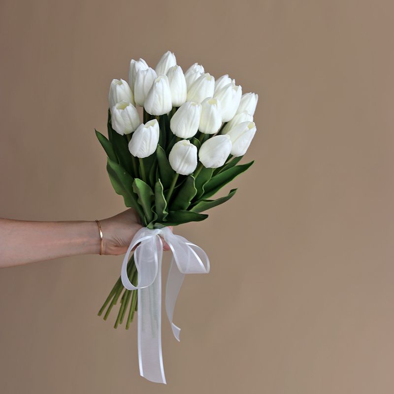 Paquete de 2/paquete de 5 tulipanes flores artificiales pu toque real tulipanes falsos flores para mesa oficina boda comedor decoración del hogar Blanco big image 10