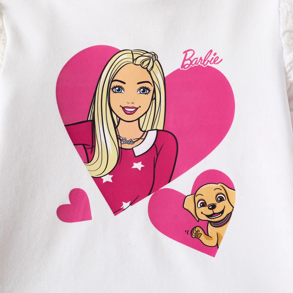 Barbie 2pcs Toddler Girl Textured Sleeve Cotton Sweatshirt and Bowknot Design Skirt Set White big image 2