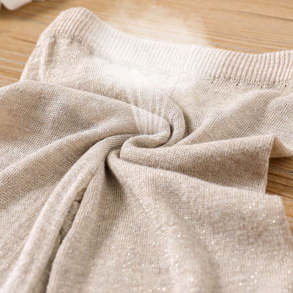 Baby Girl Solid Knitted Ruffle Trim Flared Pants Gold big image 6