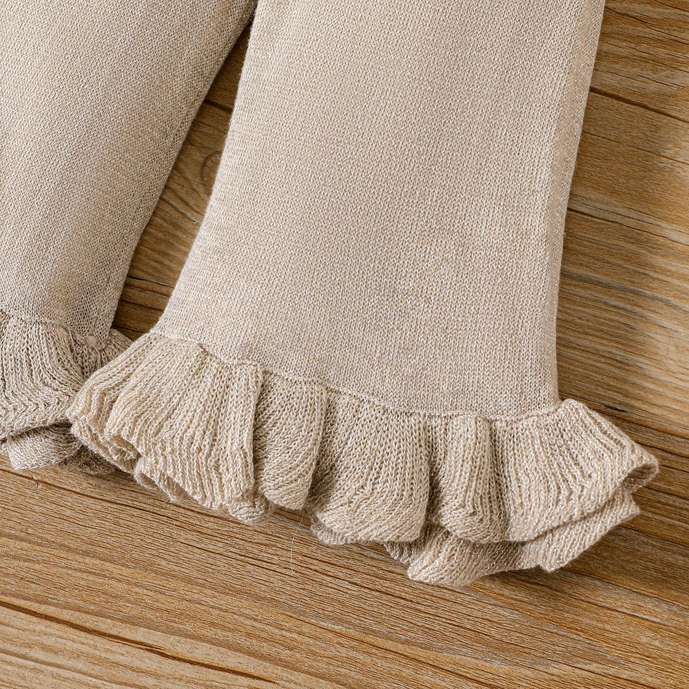Baby Girl Solid Knitted Ruffle Trim Flared Pants Gold big image 5