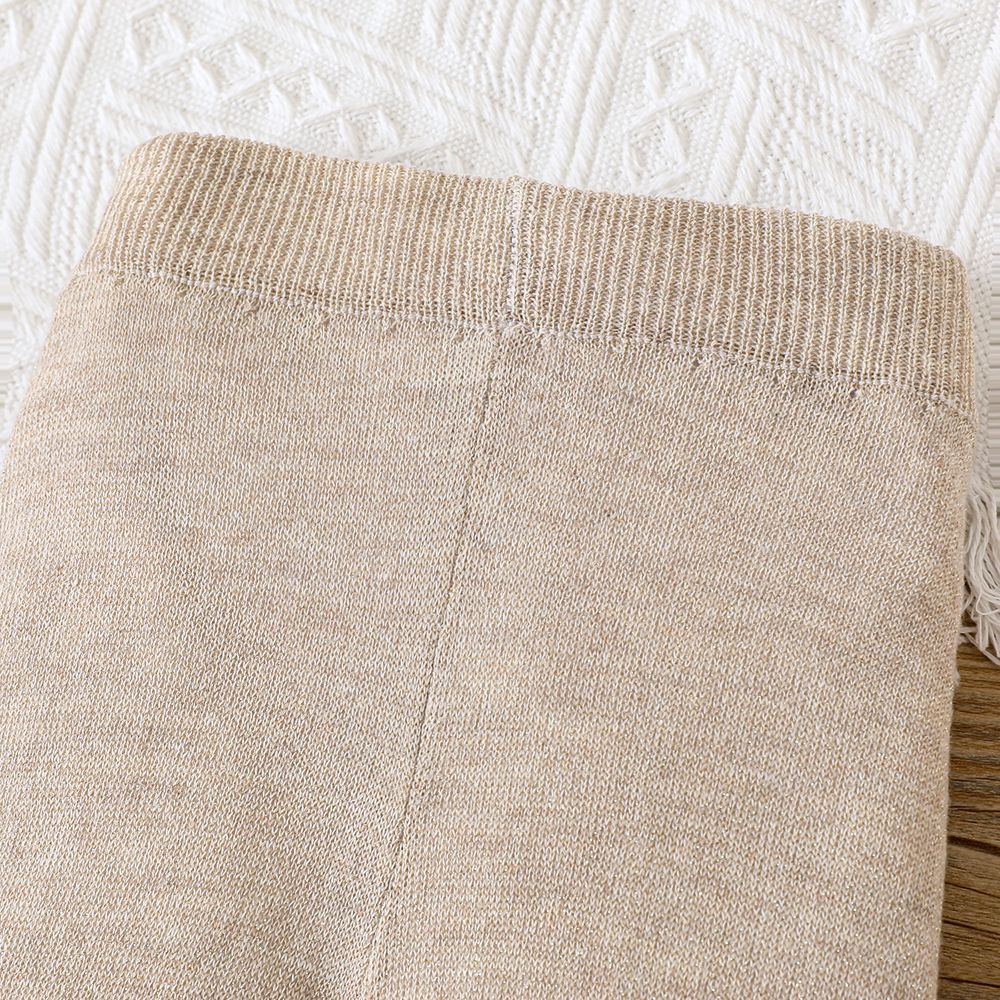 Baby Girl Solid Knitted Ruffle Trim Flared Pants Gold big image 4