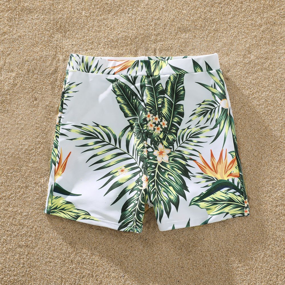 Family Matching Plant Print Ruffle Trim Spliced One-Piece Swimsuit and Swim Trunks ColorBlock big image 11