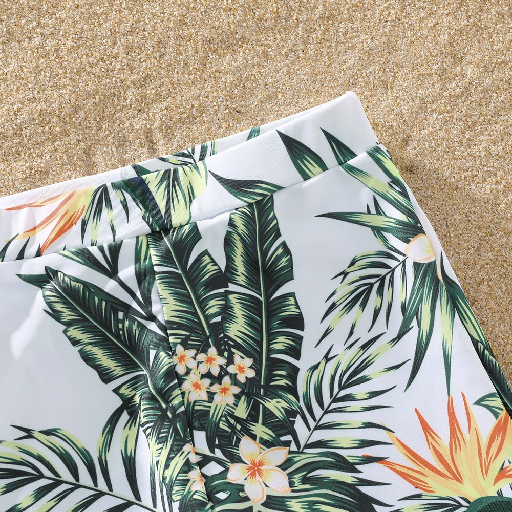 Family Matching Plant Print Ruffle Trim Spliced One-Piece Swimsuit and Swim Trunks ColorBlock big image 12