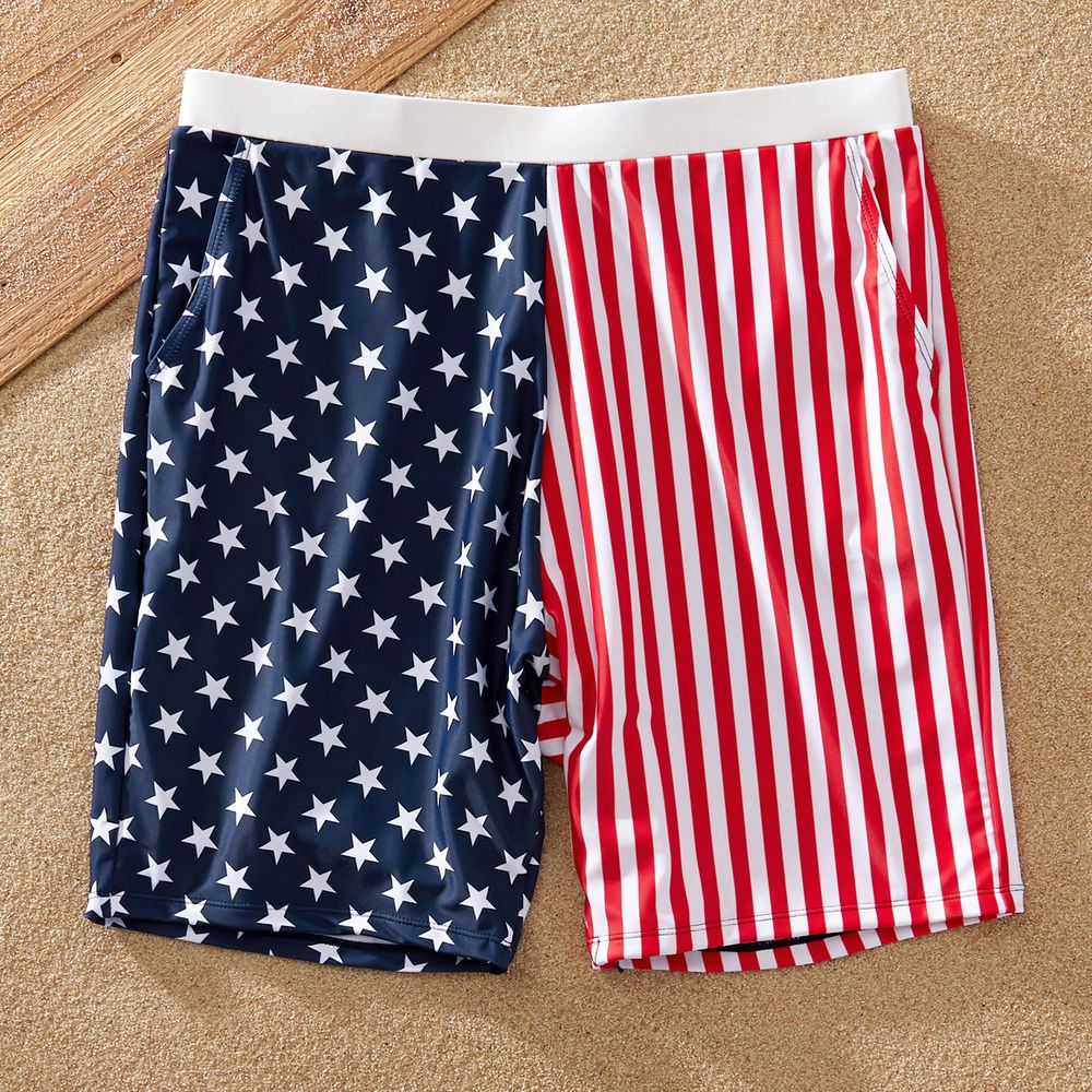 Independence Day Family Matching Star & Striped Spliced Knot Front Cut Out One-piece Swimsuit or Swim Trunks Shorts Multi-color big image 7