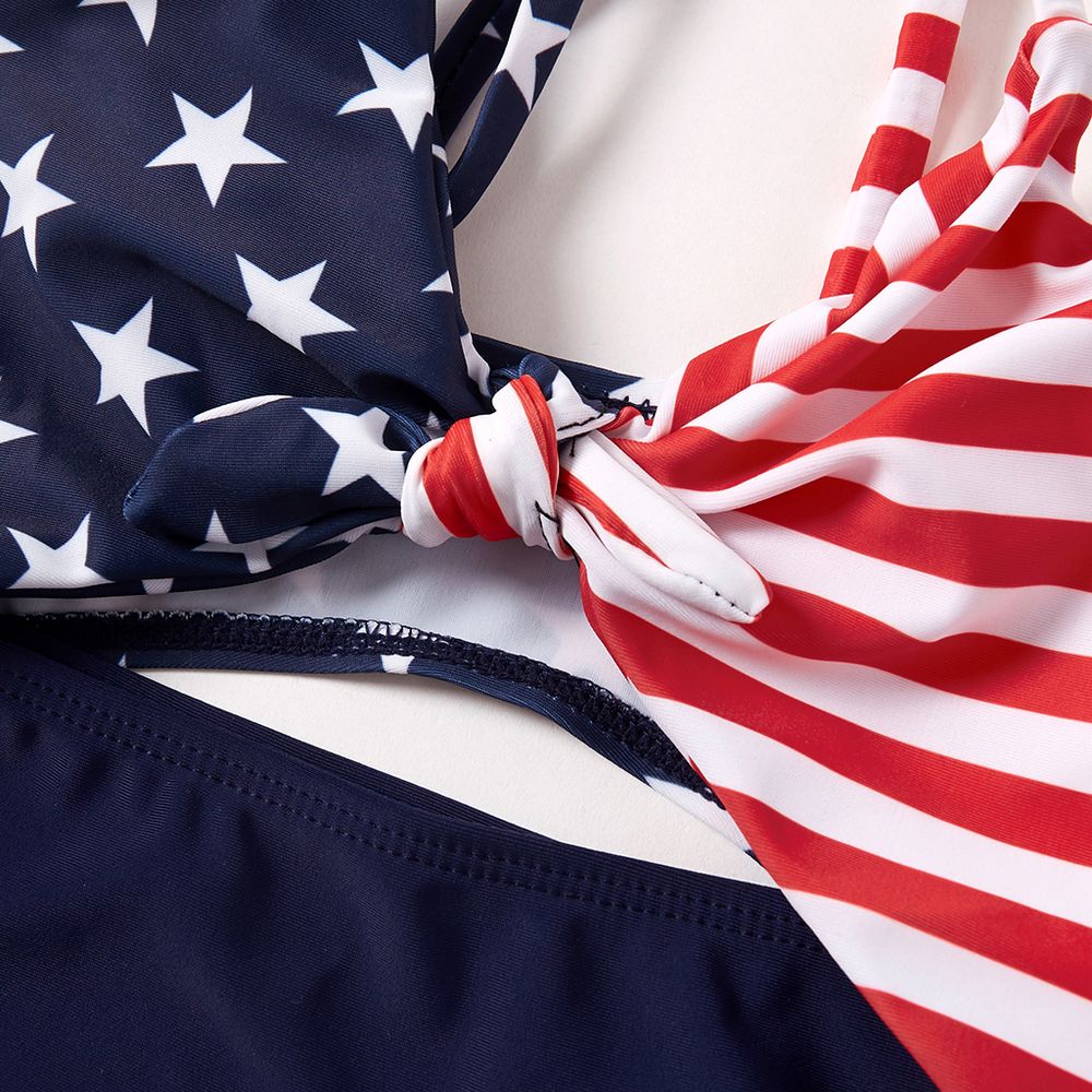 Independence Day Family Matching Star & Striped Spliced Knot Front Cut Out One-piece Swimsuit or Swim Trunks Shorts Multi-color big image 13