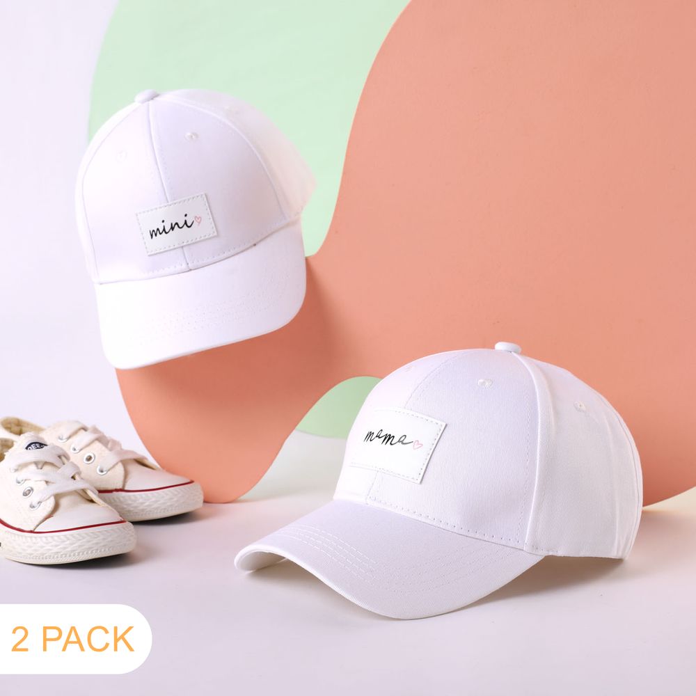2-pack Solid Letter Label Baseball Cap for Mom and Me White big image 2