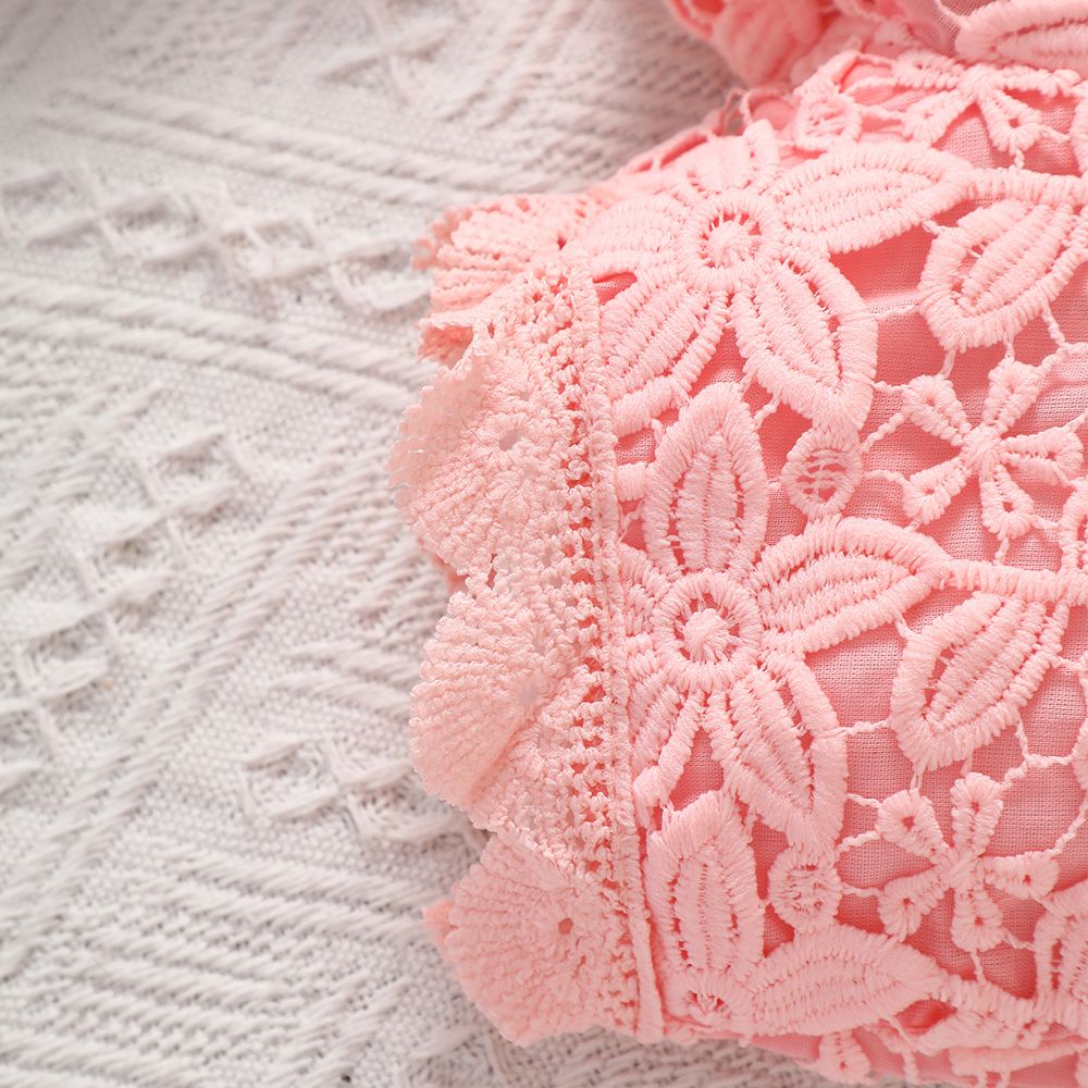2pcs Baby Girl Pink Floral Jacquard Camisole and Shorts Set Pink big image 4