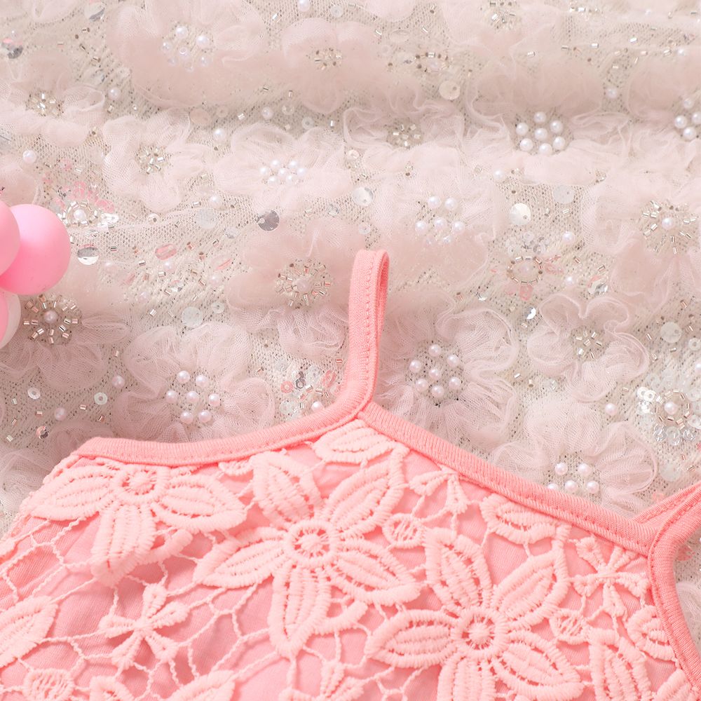 2pcs Baby Girl Pink Floral Jacquard Camisole and Shorts Set Pink big image 5