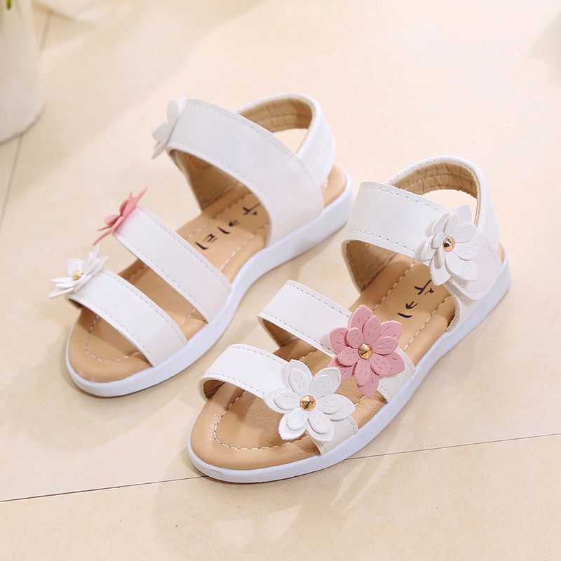 Toddler Girl Pretty Floral Decor Solid Sandals White big image 2
