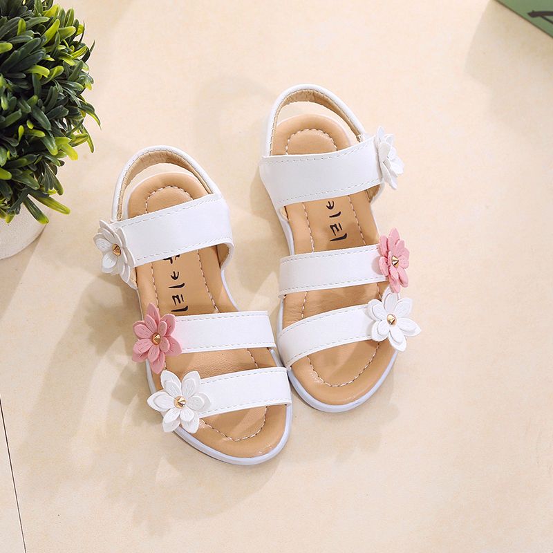 Toddler Girl Pretty Floral Decor Solid Sandals White big image 3