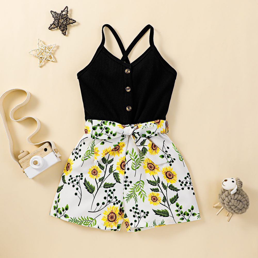 Baby / Toddler Girl Bowknot Floral Jumpsuit Black big image 1