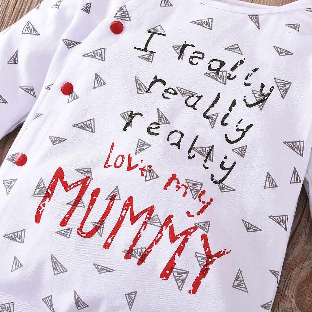 Baby Boy/Girl 95% Cotton Long-sleeve Footed Letter Print Jumpsuit Red/White big image 8