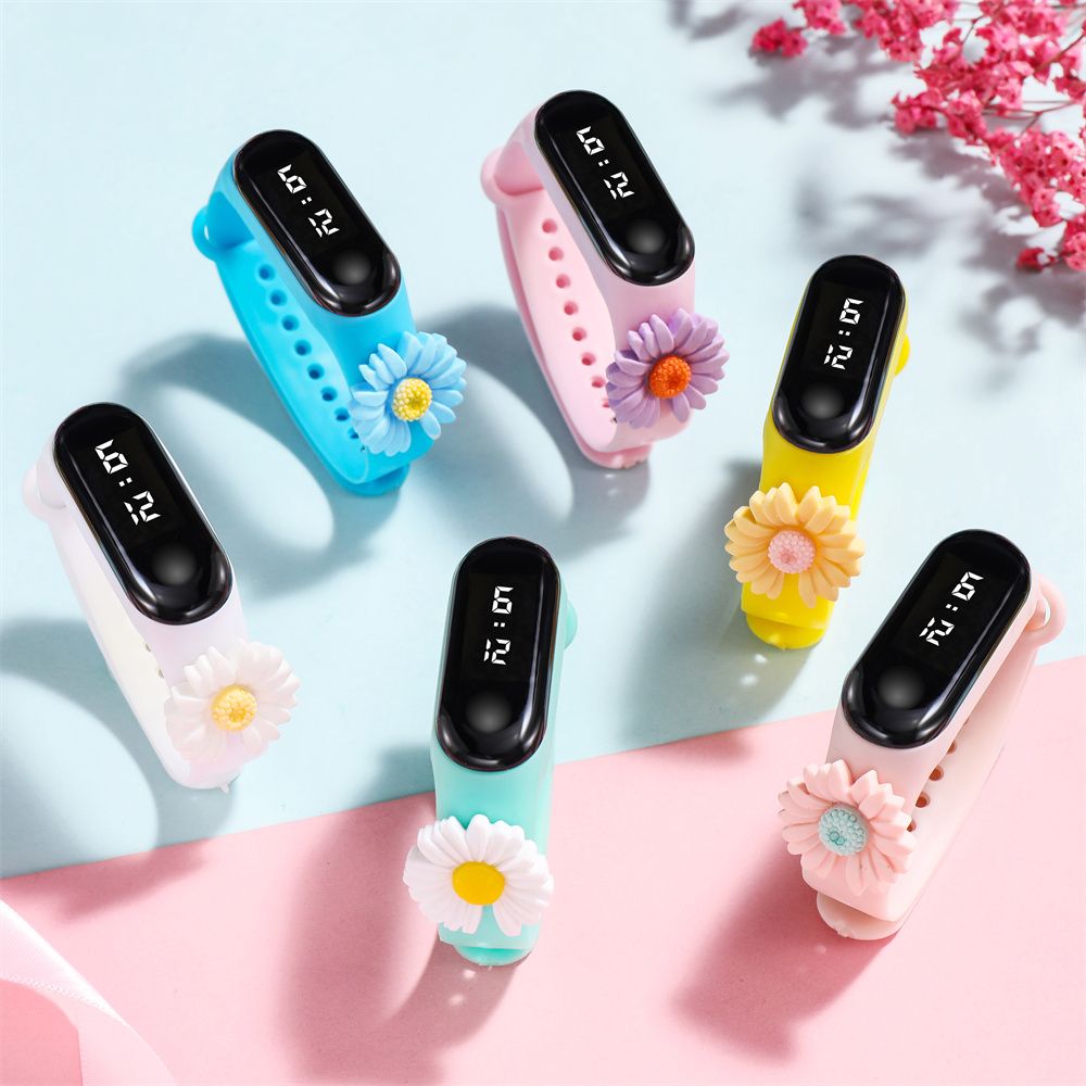 Toddler Sunflower Decor LED Watch Digital Smart Electronic Watch (With Packing Box) Pink big image 1