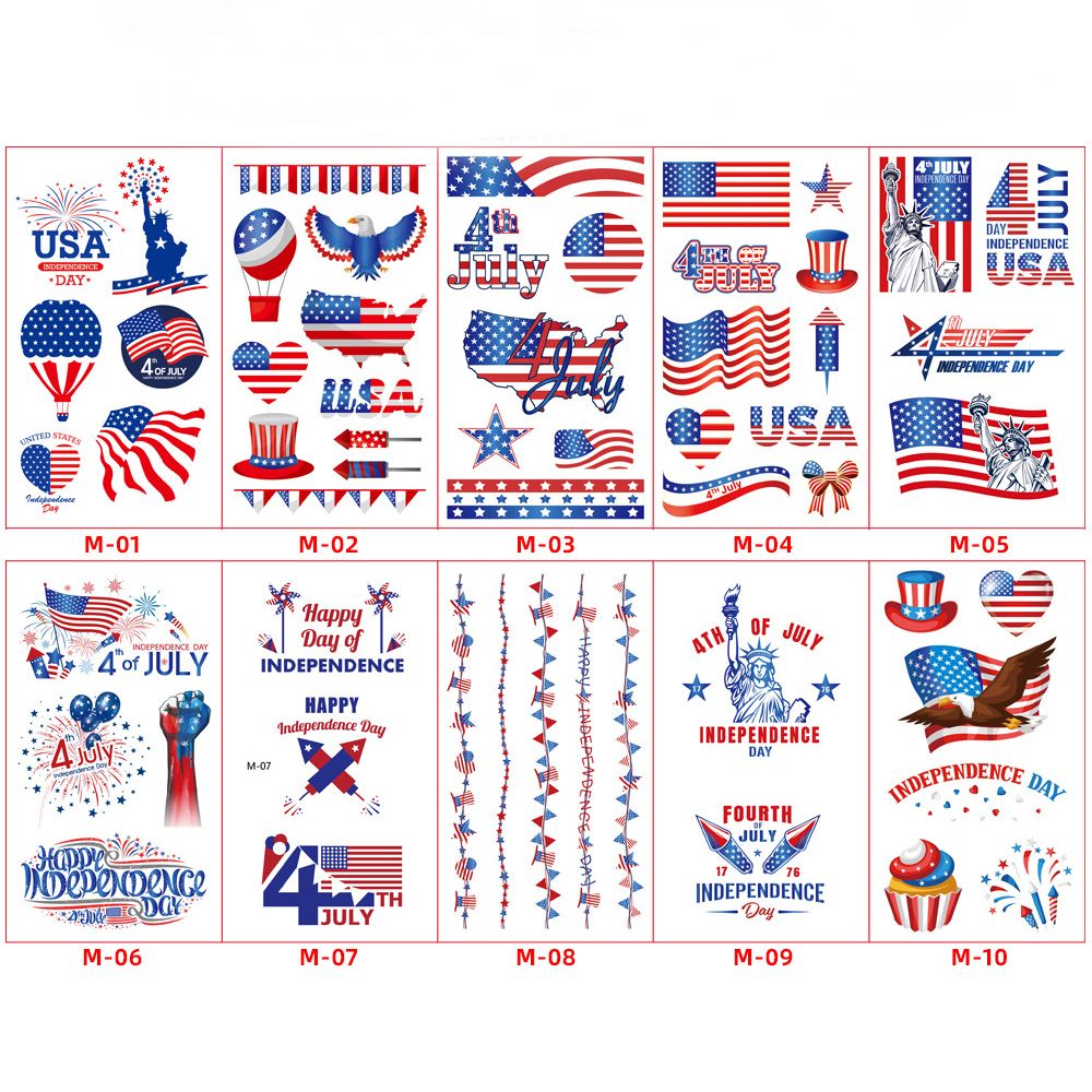 10-pack Toddler/Kid American Flag Independence Day Tattoo Stickers Color-A big image 1