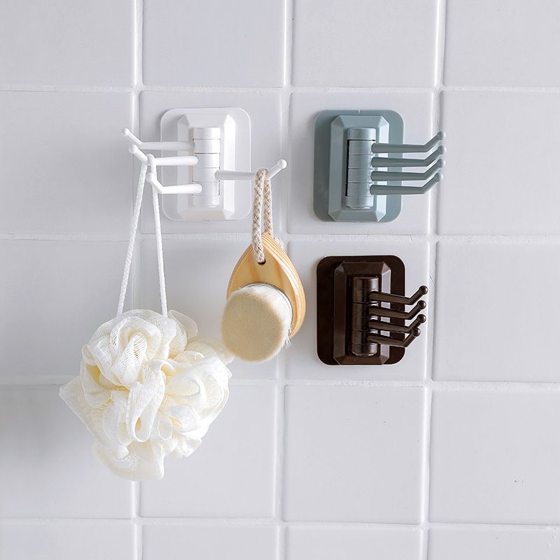 Rotatable Sticky Wall Storage Rack with 4 Hooks White big image 2